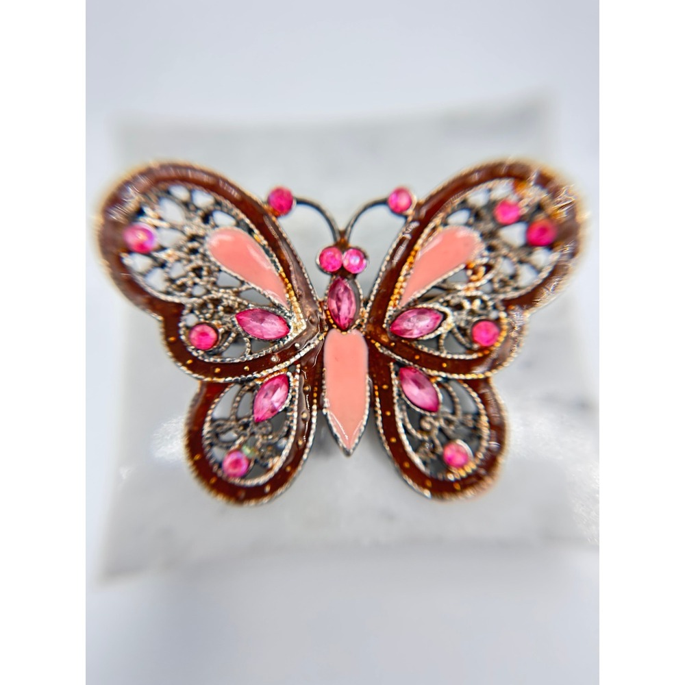 Butterfly Brooch Womens OS Pink Good Enamel Rhinestone Vintage Style
